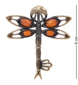 AM-4105 Брошь «Ключик Стрекоза» (латунь, янтарь)