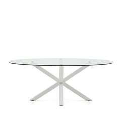 Овальный стол ARYA Argo из стекла, стальных ножек и белой отделкой 200x100