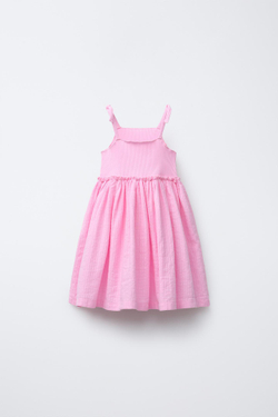 ZARA КОМБИНИРОВАННОЕ ПЛАТЬЕ В РУБЧИК С РЕЛЬЕФНЫМ УЗОРОМ, РОЗОВЫЙ