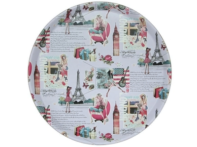 Поднос 35,5см круглый с антискользящим покрытием ПВХ, пластик