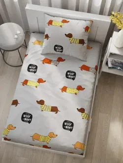 Постельное белье поплин Сказка "Таксик" 1,5-сп Наволочка 50х70 см 1 шт Простынь 150x215 смПододеяльник 145x215 см