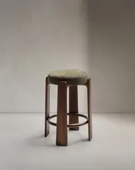 Барный табурет Granite из зеленой синели и массива ясеня с отделкой под орех
