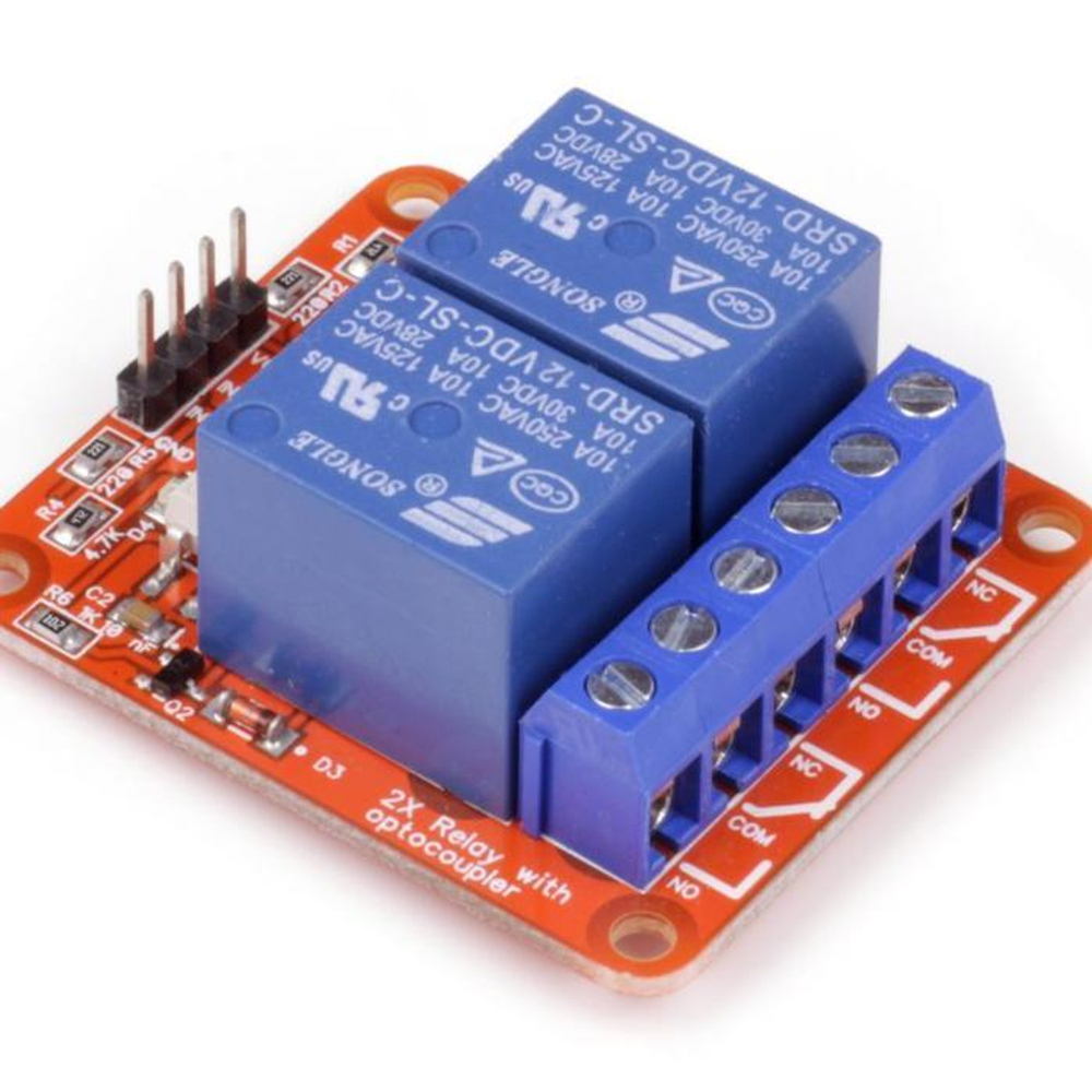 Релейный модуль с опторазвязкой 12В 10A, 2 канала