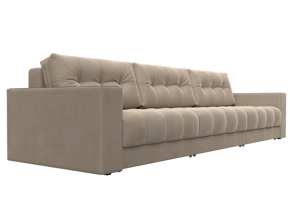 Диван прямой с декором Лига-049 НПБ Лонг, SEVEN 729 ВЕЛЮР бежевый