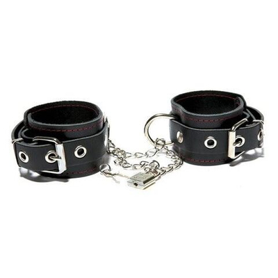 Кожаные оковы на руки без цепочки с замком (Цвет: черный)