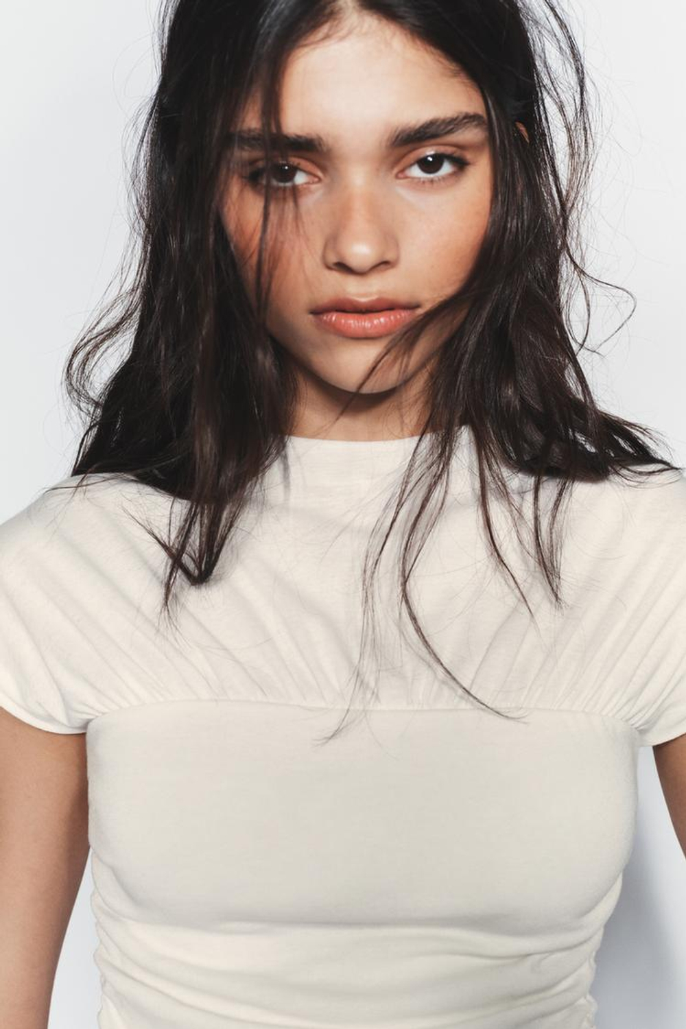 ZARA ТОП СО СБОРКАМИ, ЖЕЛТОВАТО-БЕЛЫЙ