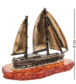 Народные промыслы AM-1969 Фигурка «Яхта-Волна» (латунь, янтарь)