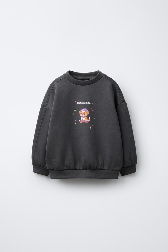 ZARA ТОЛСТОВКА С ПРИНТОМ, ТЕМНЫЙ АНТРАЦИТ