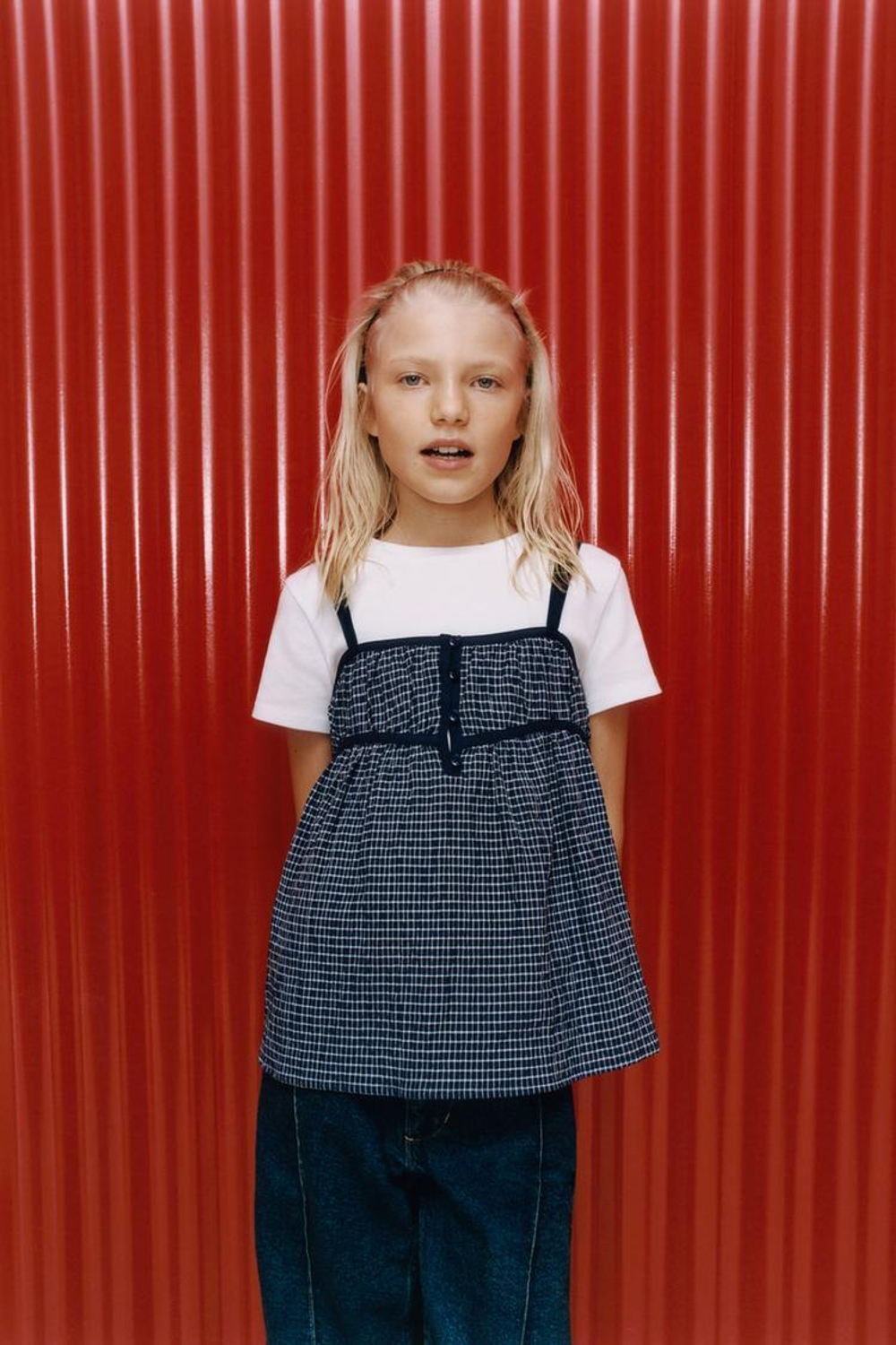 ZARA ФУТБОЛКА В КЛЕТКУ, МОРСКОЙ СИНИЙ