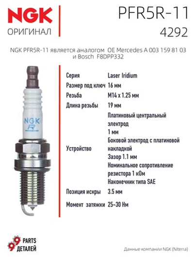 NGK PFR5R-11 4292 Платиновые свечи зажигания, 4 шт.