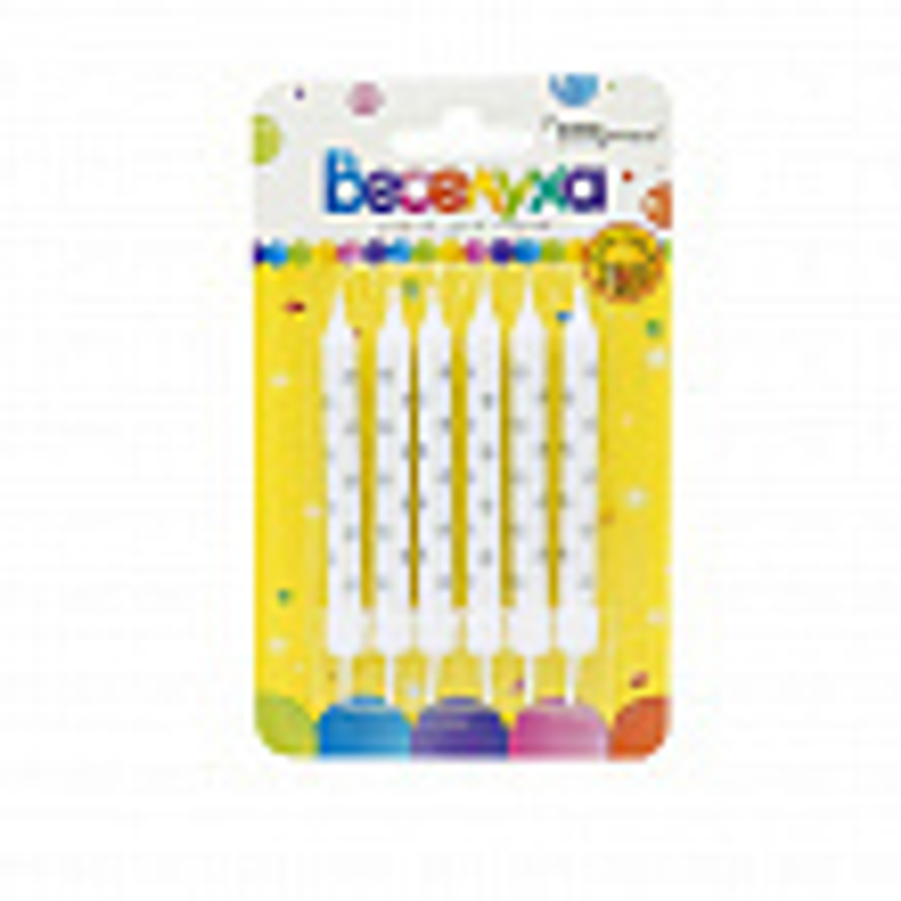 Свечи тортовые классические "Серебряные точки" белые с серебряной печатью с держателями