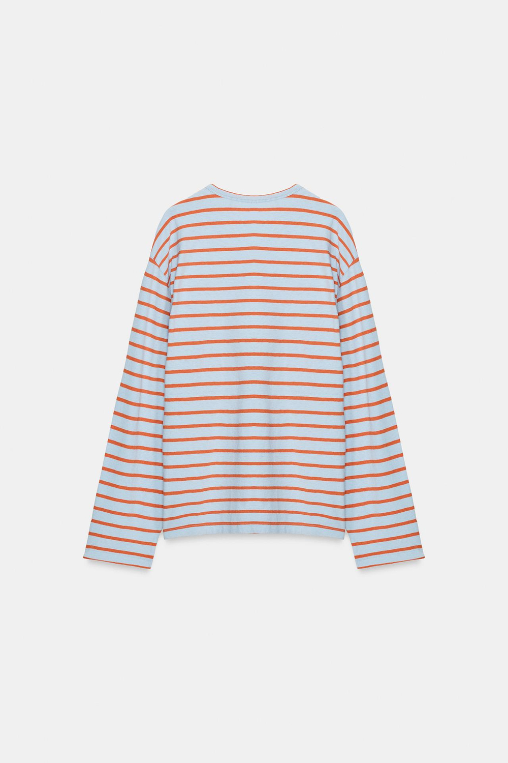 ZARA ФУТБОЛКА ИЗ ХЛОПКА И ЛЬНА В ПОЛОСКУ, ПАСТЕЛЬНО-СИНИЙ