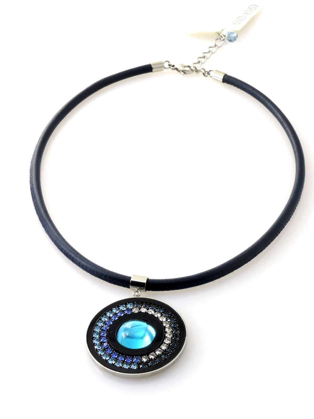 4697 Coeur de Lion темно-синее колье из кожи с кулоном из кристаллов Сваровски - Parfum.cash
