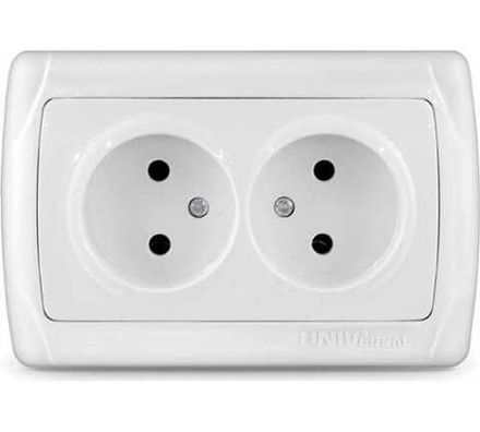 Розетка двухместная "UNIVersal" серия "Маргарита" б/з, с/у, 16А, 220В, белая (еврослот) (E2360)