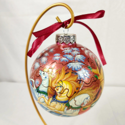 Шар новогодний с ручной росписью Палех "Тройка" в коробке