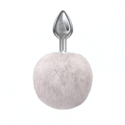 Серебряная металлическая пробка с белым хвостиком (Цвет: серебряный с белым)