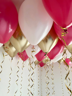 Воздушные шары 25 шт на потолок розовый и золото хром №3822
