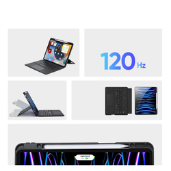 Чехол подставка с клавиатурой (RUS) от Dux Ducis для планшета iPad Air 13 (2024-25) и iPad Pro 12.9 (2018, 2020, 2021, 2022), серия DK Series Keyboard, русская клавиатура с подсветкой