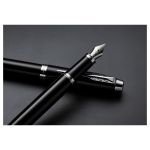 Ручка перьевая PARKER "IM Core Black Lacquer CT", корпус черный глянцевый лак, хромированные детали, синяя, 1931644