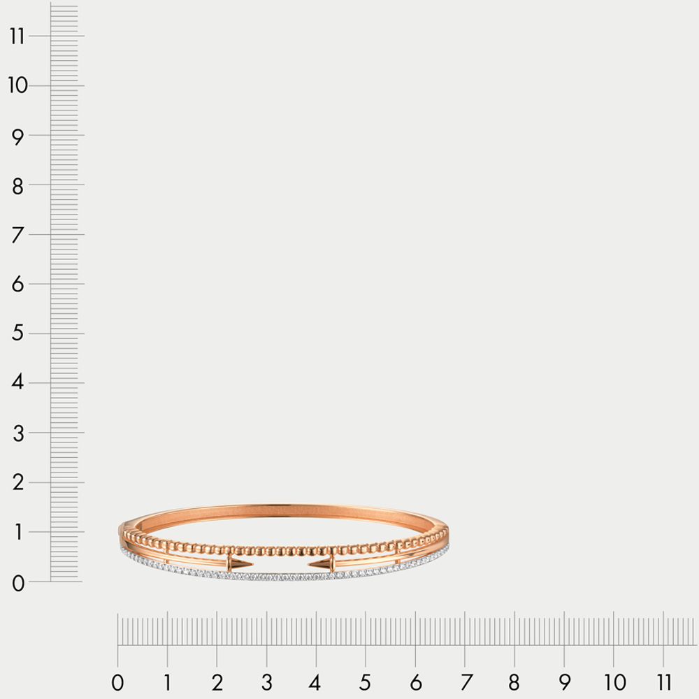 Жесткий браслет из розового золота 585 пробы с фианитами для женщин (арт. бр4459)