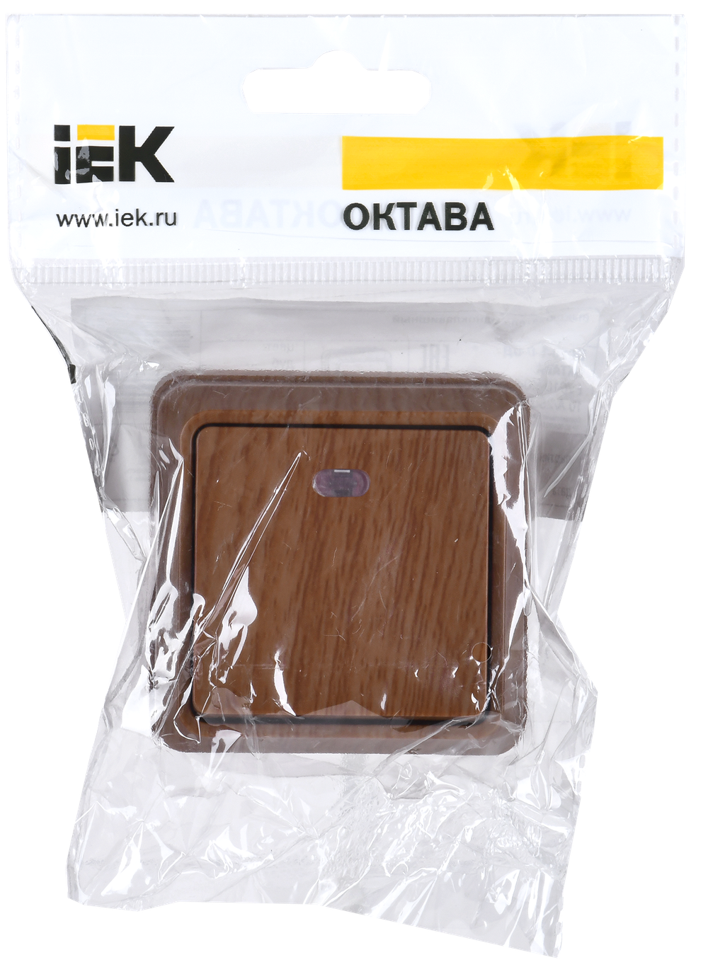 OKTAVA Выключатель 1-клавишный с индикацией для открытой установки 10А ВС20-1-1-ОД дуб IEK