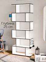 Dipriz Стеллаж 6 полок Марм, 72х24х174, белый/черный, напольный стеллаж из ЛДСП в скандинавском стиле