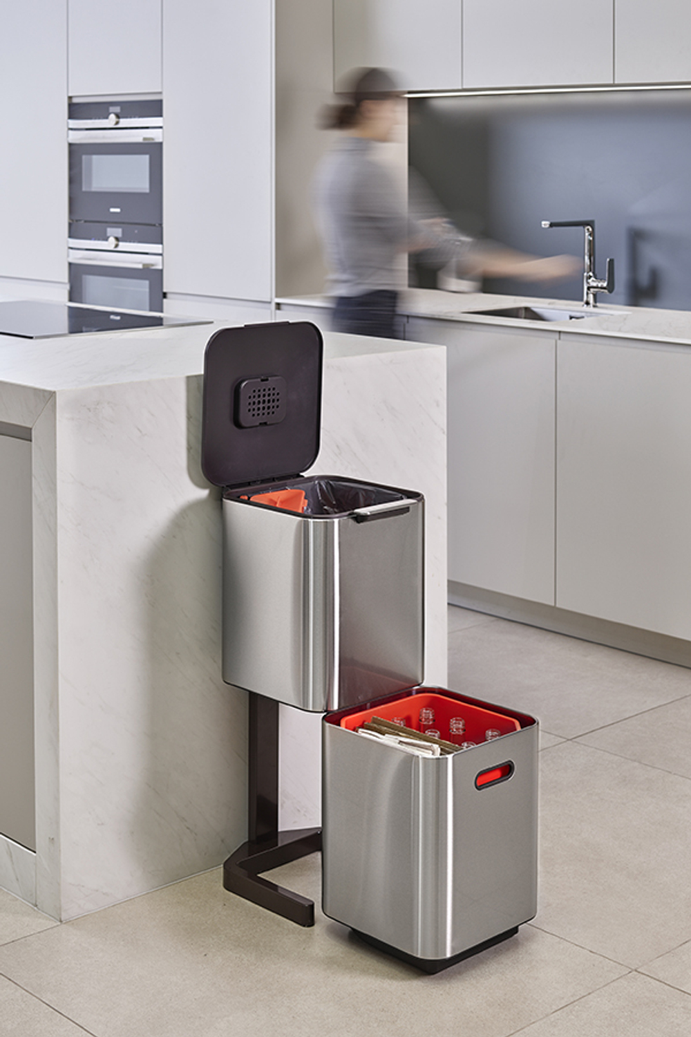 Контейнер для мусора с двумя баками Totem Compact 40 л нержавеющая сталь, Joseph Joseph