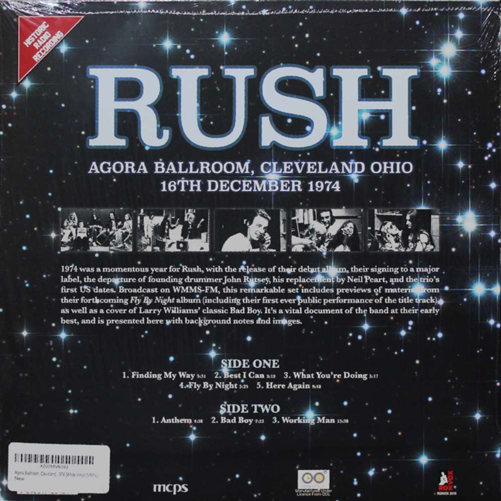 Rush / Agora Ballroom Cleveland, Ohio 16th December 1974 (Coloured Vinyl)(LP)