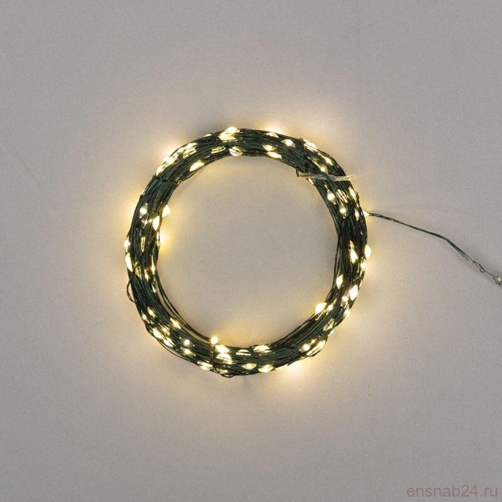 Электрогирлянда внешняя Нить 30м 300LED, теплый белый, 8 режимов, с коннектором, темно-зеленый кабел