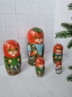 Матрешка "Котик Рыбак Рыжик" 5 мест