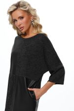 Платье-кокон со вставками из экокожи черное DStrend (Акция)