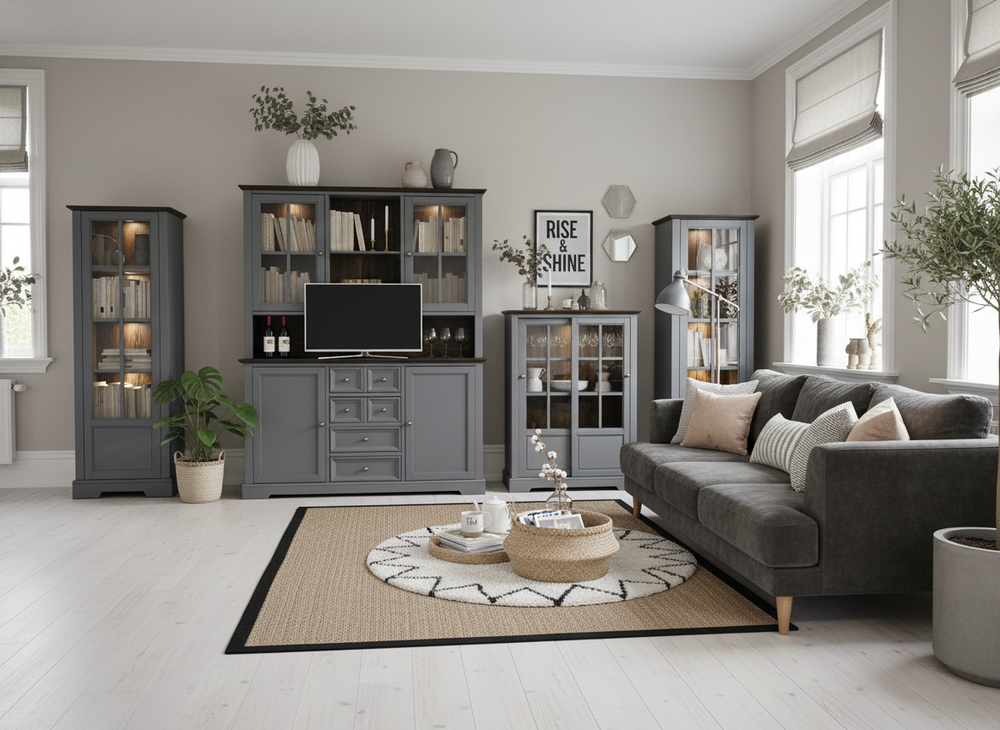 Шкаф-витрина деревянная Лэйквью 103х41х139 см, сервант с 2 раздвижными дверями из массива сосны