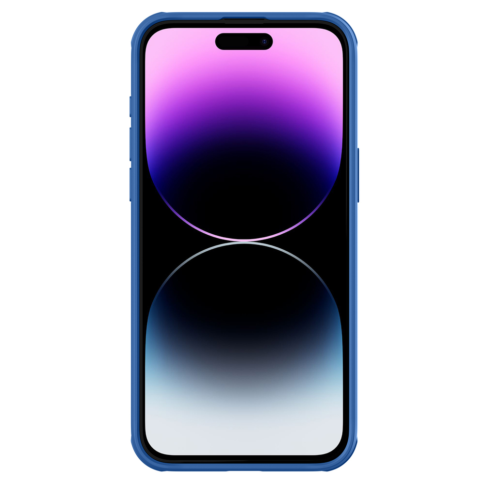 Чехол синего цвета от Nillkin c поддержкой магнитной зарядки MagSafe для смартфона iPhone 15 Pro, с защитной шторкой камеры, серия CamShield Pro Magnetic
