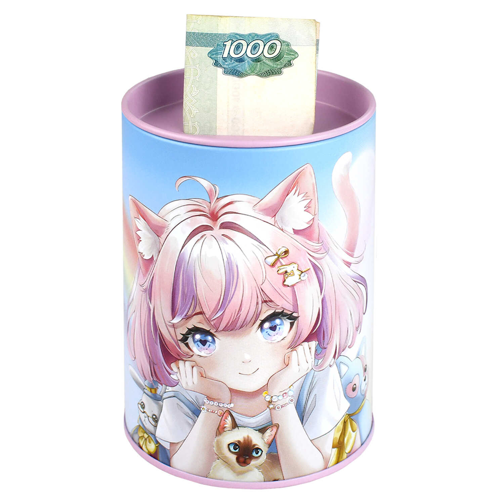 Копилка-подставка для канцелярских принадлежностей, 10,4х7,5х7,5 см. Коллекция "АНИМЕ С КОТИКАМИ":