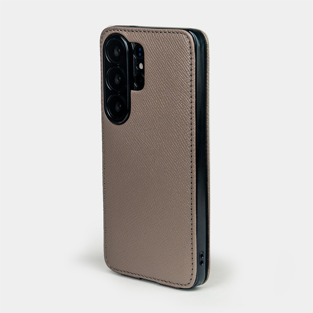 Чехол для Samsung Galaxy S26 Ultra натуральная кожа сафьяно, серо-бежевого цвета