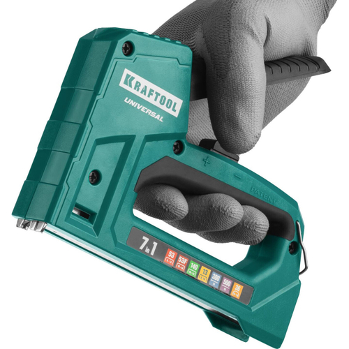 Степлер для скоб Universal 7-в-1: 53(6-14мм)/53F(10-14мм)/140(10-14мм)/13(6-14мм)/36(10-14мм)/300(16мм)/500(16мм), скобы в компл, KRAFTOOL 31524