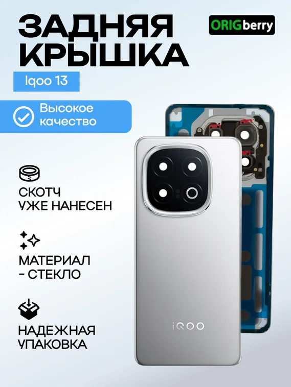 Задняя крышка для  Iqoo 13 серая (Gray) со стеклом камеры