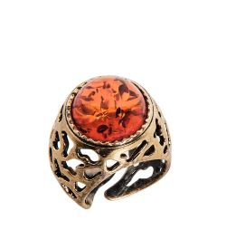 AM-2511 Кольцо «Узор» (латунь, янтарь)