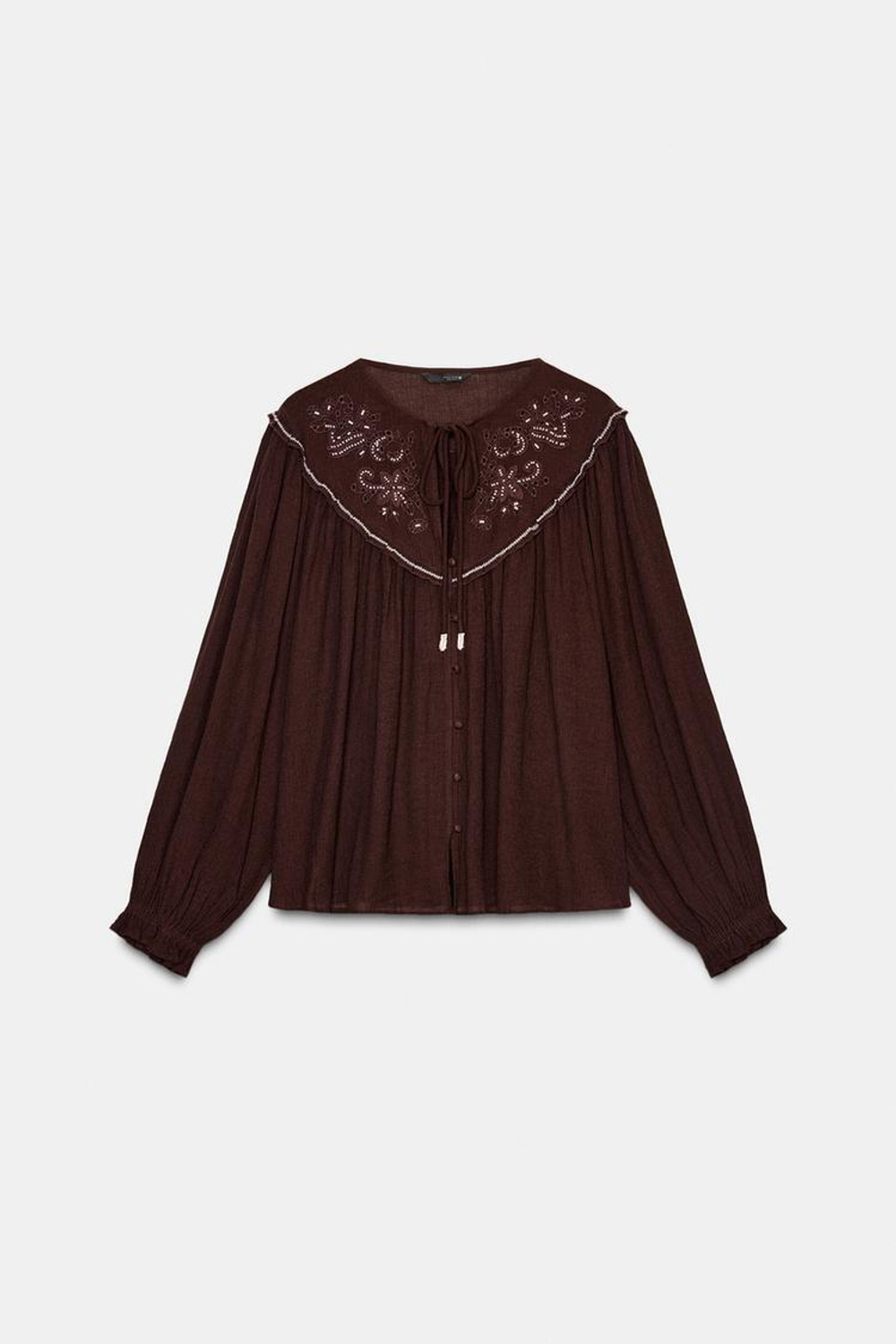 ZARA БЛУЗА С ВЫШИВКОЙ И БИСЕРОМ, БАКЛАЖАННЫЙ