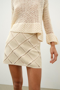 ZARA ЮБКА В СТИЛЕ ПЭЧВОРК КРОШЕ, ЭКРЮ