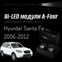 Светодиодные линзы Statlight A-Four Bi-LED линзы для фар Hyundai Santa Fe 2006-2012, комплект билинз, 2 шт