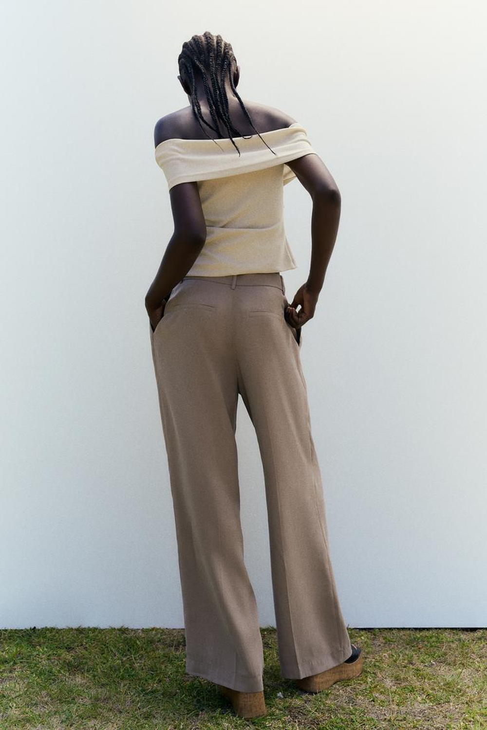 ZARA ТОП В СТИЛЕ РУСТИК С БАНТОМ, БЕЖЕВЫЙ