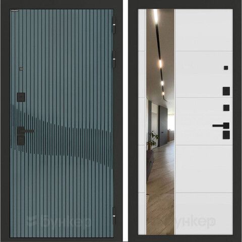 Входная металлическая дверь с зеркалом Бункер B-13 Веллюто верде / зеркало Макси ФЛЗ - 649 Белый софт