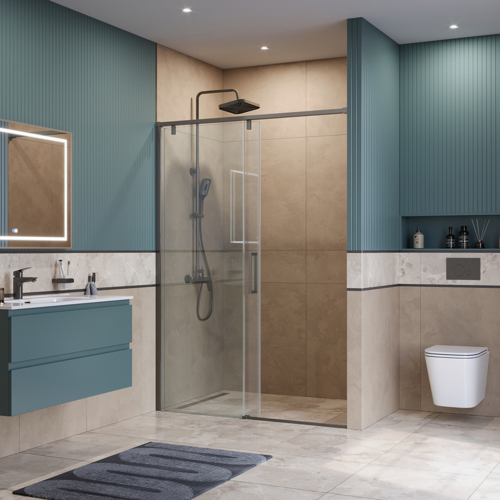 Душевая дверь шириной 140см BelBagno SOFT_CLOSE-1-BF-1-140-C-GM профиль оружейная сталь, стекло прозрачное