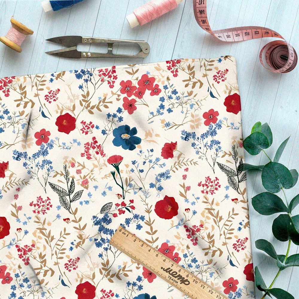 Ткань премиум таффета чудесная цветочная мелодия