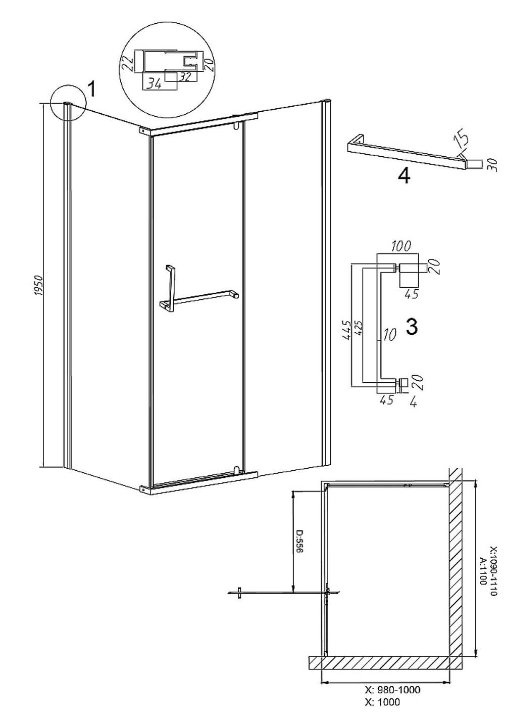 Душевой уголок Grossman Pragma 110х100 120.K33.03.1110.10.02 стекло шиншилла/профиль хром
