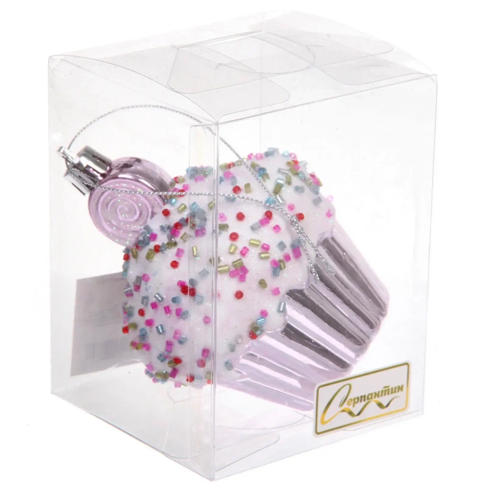 Елочная игрушка «Сладкая пироженка» 7*7*9,5 см, Розовый