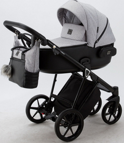 Детская коляска Adamex Porto 2 в 1 PO-PS12 (СВ.СЕР.БЕРЕЗКА+ЧЕРН.КОЖА)