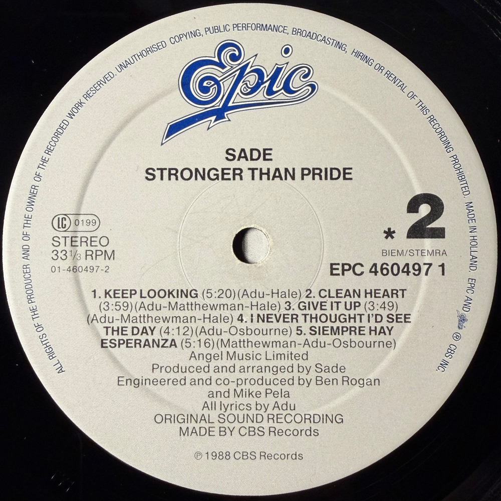Sade - Stronger Than Pride (Голландия 1988г.)