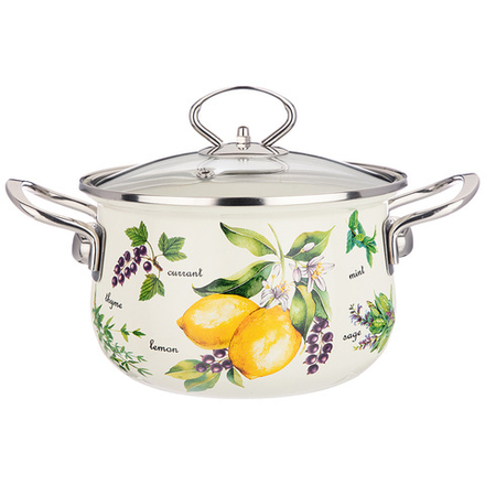 КАСТРЮЛЯ ЭМАЛИРОВАННАЯ AGNESS СО СТЕКЛЯННОЙ КРЫШКОЙ СЕРИЯ "СЕКРЕТНЫЕ ИНГРЕДИЕНТЫ" 2.0 Л, 18*11 СМ